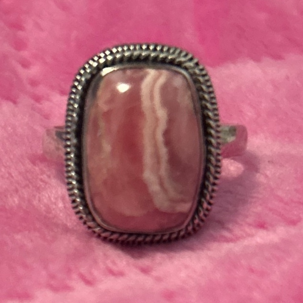 💖Pink Rhodochrosite Stone Silver Ring